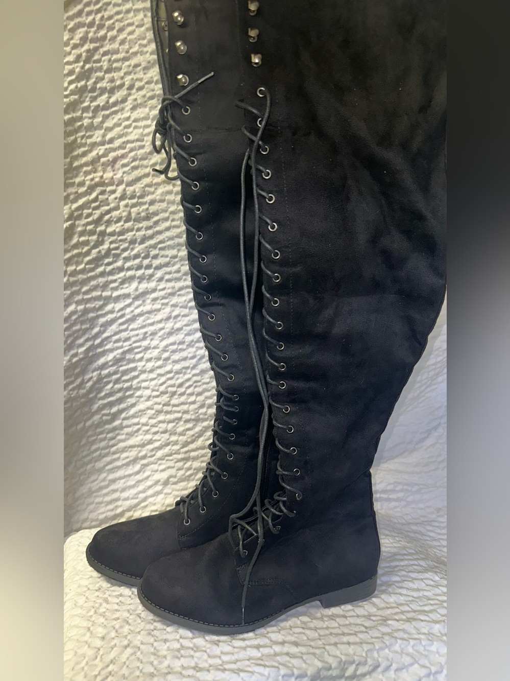 Thigh high lace up Suede boots